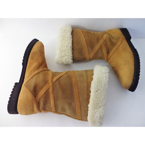 BASS TIG4 2 TONE BROWN SUEDE LEATHER PULL ON MID CALF WINTER BOOT WOMENS 9.5M - Picture 5 of 7